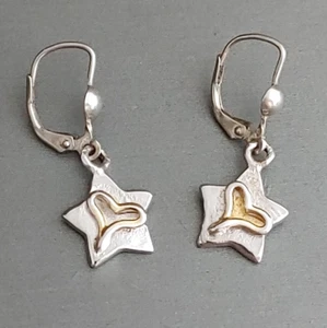 Sterling Silver STAR HEART Drop Earrings Leverbacks JM Thailand - Picture 1 of 8
