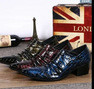 British Mens Cuban Heels Formal Dress Patent Leather Shoes Pumps Pleated Cracks - Picture 1 of 22
