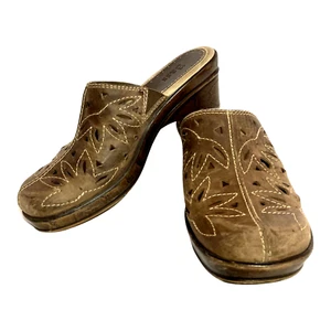 BASS Brenda Leather Upper Clogs Brown Women's Size 6M Wedge Heel Out Stitching - Picture 1 of 9