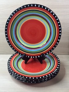 Gibson Elite Set of 4 Pueblo Springs Stoneware Plates 11" Striped Red Festive - Picture 1 of 9