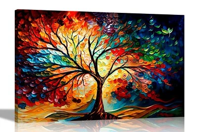 Colourful Tree of Life Canvas Wall Art Prints for Living Room Pictures Abstract - Image 1 of 4