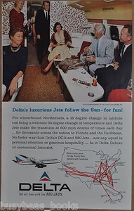 1962 DELTA AIR LINES advertisement, Convair 880 airplane Club Compartment photo - Bild 1 von 3