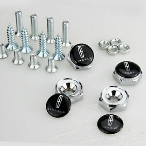Lincoln Metal Car License Plate Frame Screw Bolt Cap Cover Screw Bolts Nuts 4pcs