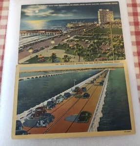 Galveston TX- Gulf And Boulevard At Night, New Causeway 2 Vintage Postcards 1947 - Picture 1 of 3