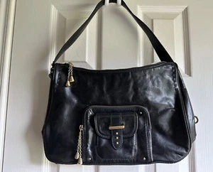 Vintage Tre Vero schwarze Leder Schultertasche mit goldenen Hardware Umhängetasche Details - Bild 1 von 6