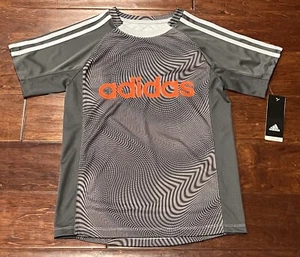 Adidas Gray Orange Boys XL Logo Fusion Spell Out Striped Soccer Jersey T Shirt - Picture 1 of 11