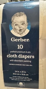 Thick Gerber Cloth Diapers Birdseye PreFold 6-ply 14" x 20" White 10 Count New - Picture 1 of 6