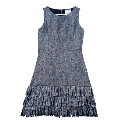Sail to Stable Tweed Dress Sleeveless On Mercer Fringe Navy Silver Size 4 - Image 1 of 4