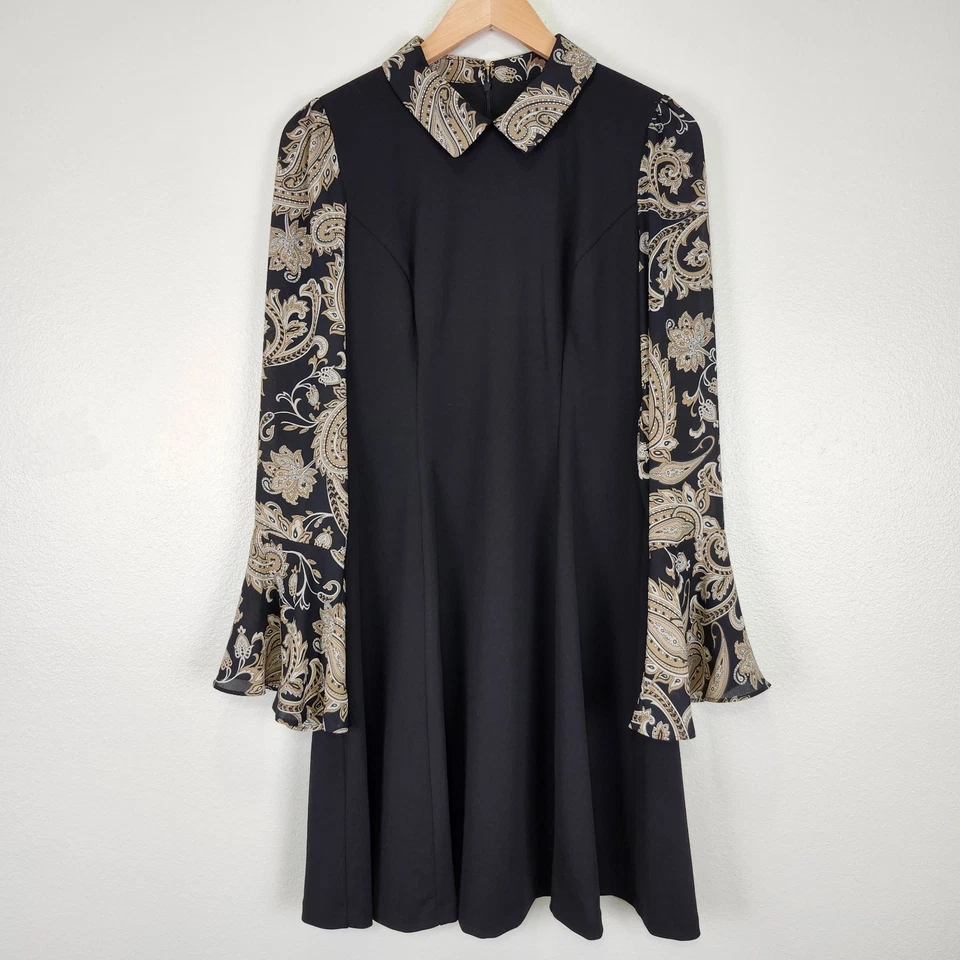 Vestido Camisa Andrew Marc Manga Larga Cuello Cuello Mujer 8 Negro Cachemira Elastizado Foto 1 de 4