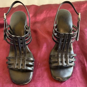 Vtg Melville Black Leather 7.5M Strappy Italian Open Toed Sandals Original box! - Picture 1 of 13