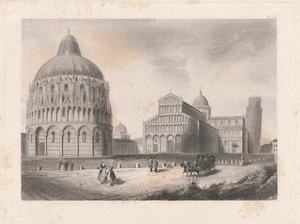 c1850 Piazza dei Miracoli Pisa Domplatz Schiefer Turm Italia Stahlstich-Ansicht - Imagen 1 de 1