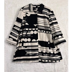 Chico's Womens Button Jacket 2 Large Petite Linen Blend Boho Artsy - Picture 1 of 11