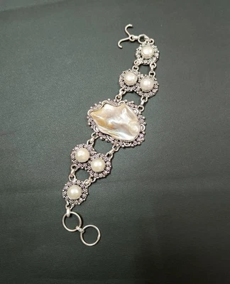 Linda pulseira de prata esterlina ajustável para presente de madrepérola gema - Imagem 1 de 4