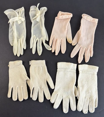 Lote de 4 guantes vintage de punto de nailon transparente para damas y mujeres Foto 1 de 4