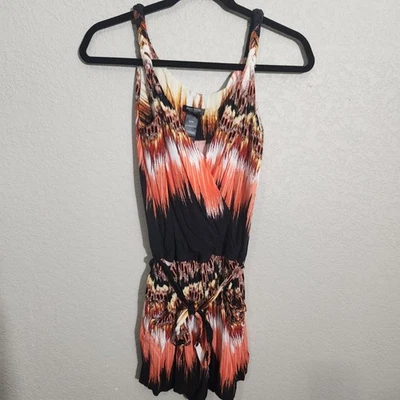 Bisou Bisou Mujer S Sin Mangas Rayón Tie-Dye Mameluco Negro y Naranja Foto 1 de 4