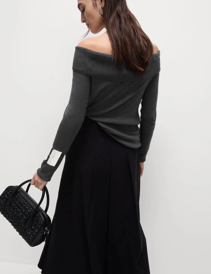 Marks & Spencer Womens Grey Viscose Off-Shoulder Long sleeved Women Top - M&S