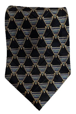 Countess Mara 1938 Men's Tie Triangle Geometric Black Blue Gold Silk Made In USA - Image 1 of 4