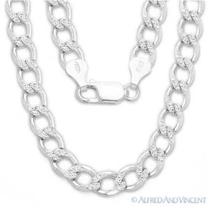 Sterling Silver 5.5mm Cuban / Curb Link Diamond Cut Pave Italian Chain Necklace - Picture 1 of 1