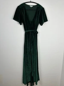 Baltic Born Emerald Green Striped Velvet Velour Wrap Dress Women's Size Large - Picture 1 of 10