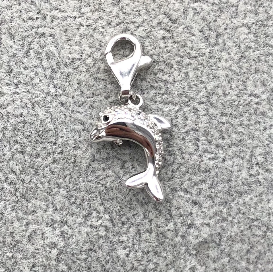 Esprit 925/- Silber Delfin Charm mit Karabiner, Zirkonia Steinen, Neuwertig. - Bild 1 von 2