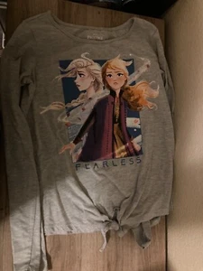 Disney Frozen II Long Sleeve Top Medium 14/16 Anna Elsa Fearless Graphic Gray - Picture 1 of 3