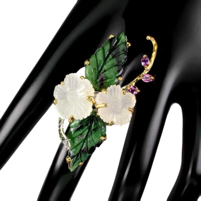 925 Sterling Silver Ring Topaz Carving 36.63ct Handmade Gemstone Jewelry Sz 8.5 - Image 1 of 4