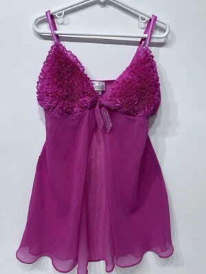 La SENZA Women’s Open  Front Lingerie Mesh Hot Pink  with rhinestone bow Size M - Image 1 of 4
