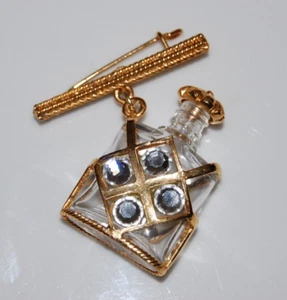 ELEGANT VITAGE 80'S FRENCH STYLE COUTURE GOLDEN BOTTLE PENDANT PIN OR BROOCH II - Picture 1 of 9