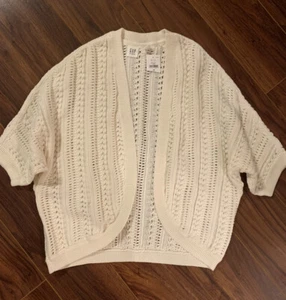 Gap Kids Girl Cardigan Cover Up Openwork Dolman Knit Ivory Cream Size M 8-9 NWT - Picture 1 of 6