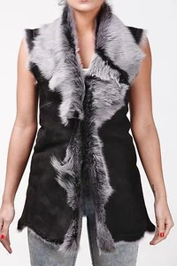 Chaleco para mujer negro con gris toscana piel de oveja piel de oveja - Imagen 1 de 8