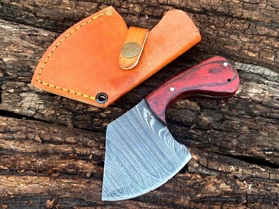 SHARDBLADE Custom Handmade Damascus Steel HUNTING MINI MEAT CLEAVER KNIFE+SHEATH - Image 1 of 4