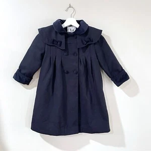 Trilogy Collection Navy Wool Dress Coat Button Closure - 80% Wool, Girls 4T - Picture 1 of 7