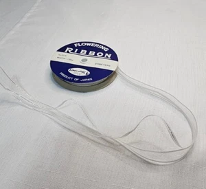 Vintage Sheer Flowering Ribbon White W/ Silver Lining 21 Yards- Barely Used - Picture 1 of 8