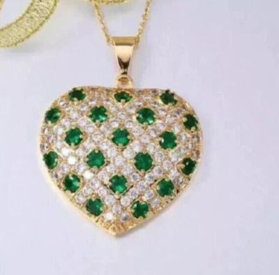 3Ct Round Emerald Lab-created Diamond Pendant14k Yellow Gold Plated Free Chain - Image 1 of 4