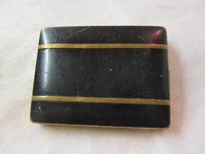 Vintage Art Deco gold tone & black Enamel Mirror Rouge Powder Compact - Picture 1 of 5