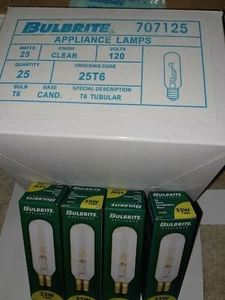 Lot 4 Bulbrite 707125 Tubular Lamp Appliance Bulb 25W 120V T6 Candelabra 25t6 - Picture 1 of 1