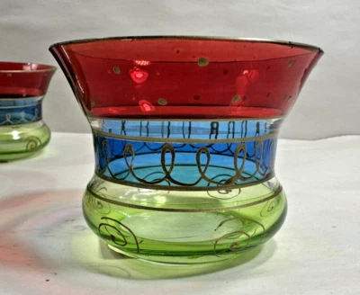 Pier 1 Votive Tealight Holder Glossy Red Green Blue with Matte Gold Accents - Image 1 of 4