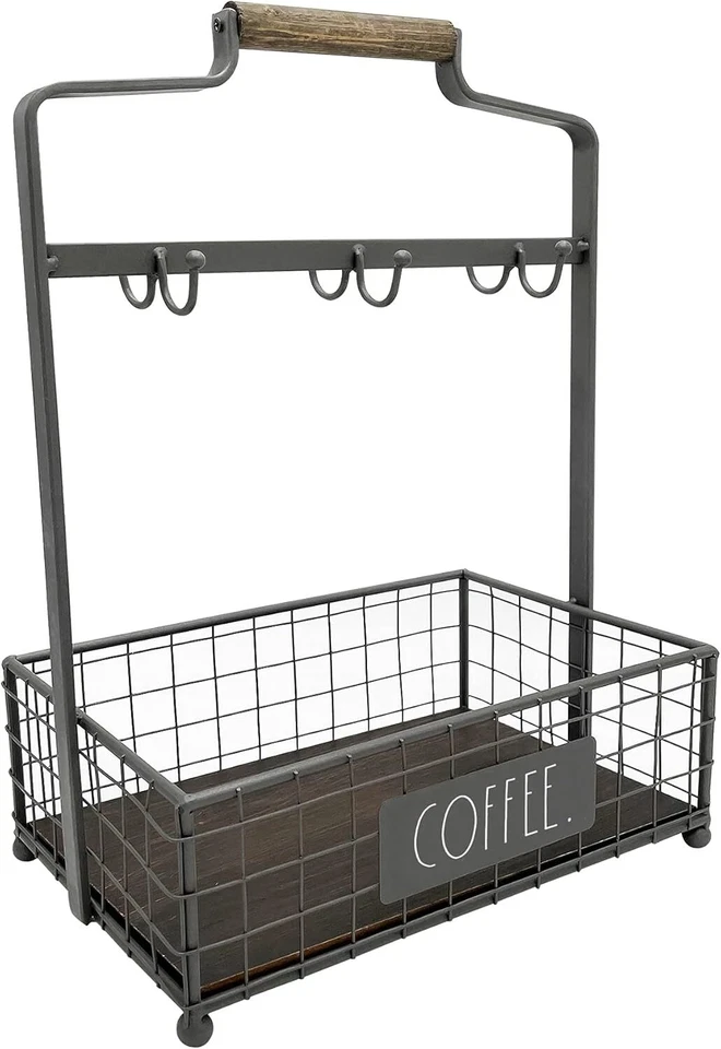 Rae Dunn держатель для кофейных кружек -6 крючков стойка для кофейных чашек с прямоугольным деревенским стилем - Изображение 1 из 1