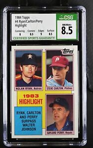 1984 Topps #4 N.Ryan/Carlton/Perry HL Baseball Graded CSG 8.5 NM/Mint+