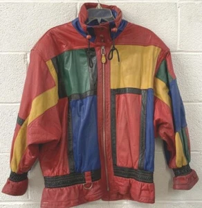 G3 kleine rote Lederjacke elastisch Colorblock 90er geometrisch Hip Hop VNT Rap - Bild 1 von 12