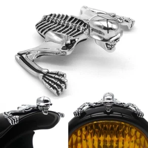 Motorcycle 7" Headlight Visor Mudguard Ornament Skull Skeleton Steel Universal - Picture 1 of 12