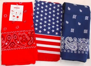 3 NWOT Bandana Scarves In Patriotic Flag Colors and Design Red-White and Blue - Picture 1 of 3