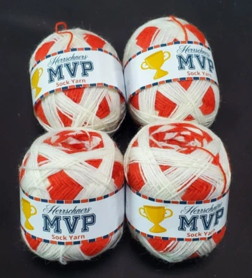 Lot of 4 Herrschners MVP Sock Yarn Red & White Sports Colors Super Fine - Image 1 of 4