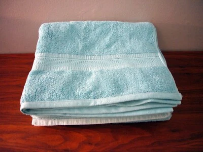 DKNY Soft Cotton Set of 2 Bath Towels Turquoise Blue 32x56" Beach House - Image 1 of 4