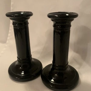 Schwarze Kerzenständer Vasen 5,5" Hochglanz MCM Keramik Dark Academia Goth - Bild 1 von 11