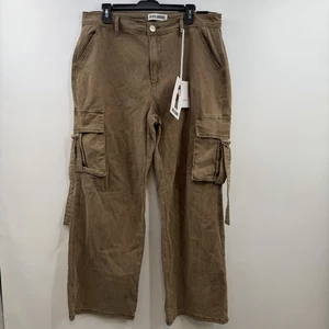 NWT Disclosure Baggy Cargo pants wide leg women's 17/33 washed brown soft denim - Picture 1 of 9