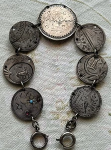 1892 Liebesmedaille Armband - 6 gravierte Barber & sitzende Liberty Groschen mit Edelsteinen - Q67 - Bild 1 von 9