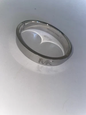 Michael Kors Silver Tone Crystal Hinged Bangle Bracelet Women’s Logo Clasp - Image 1 of 4