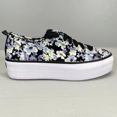 Keds Triple Kick Platform Floral Sneakers Womens Size 8 Black Lace Up Shoes - Image 1 of 4