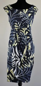 Dress Barn Dressbarn Womens 12 Blue White Yellow Faux Wrap Stretch Sheath Dress - Picture 1 of 8